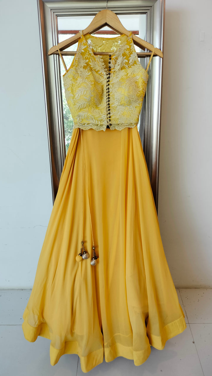 Sawan Gandhi Yellow Embroidered Lehenga Set