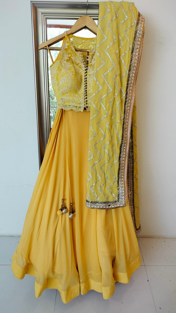 Sawan Gandhi Yellow Embroidered Lehenga Set