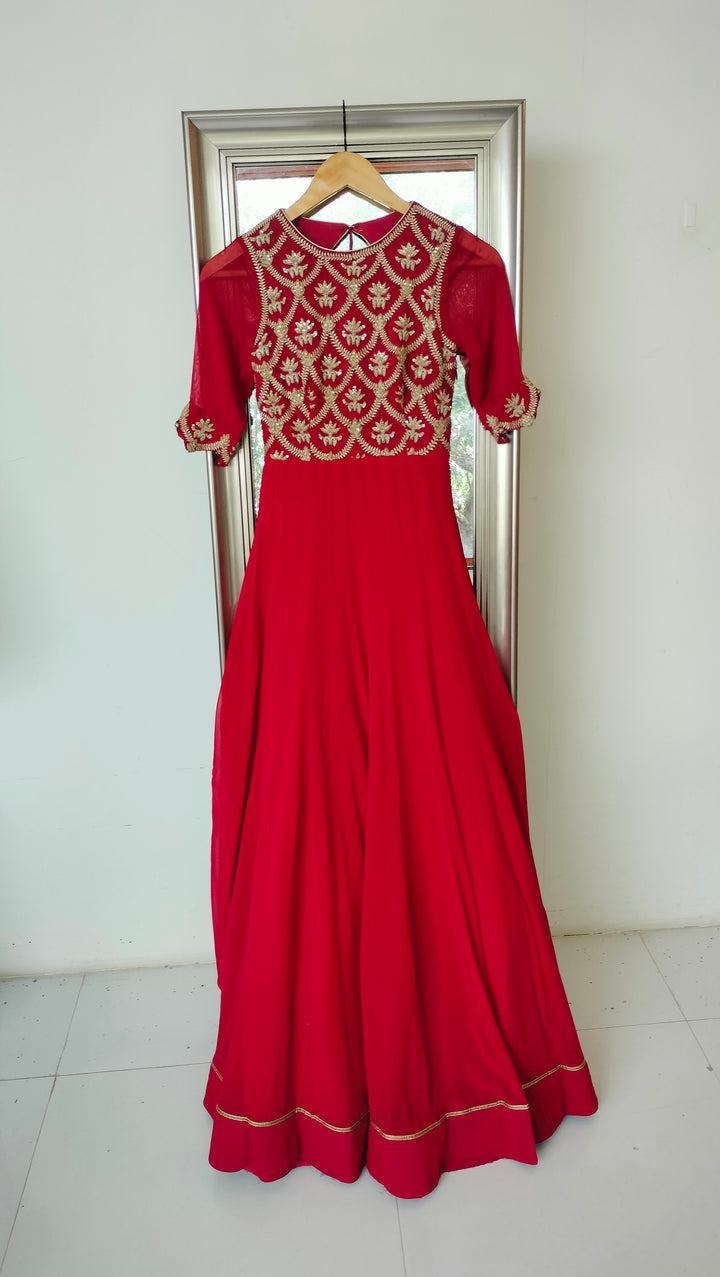 Sawan Gandhi Red Embroidered Anarkali Set