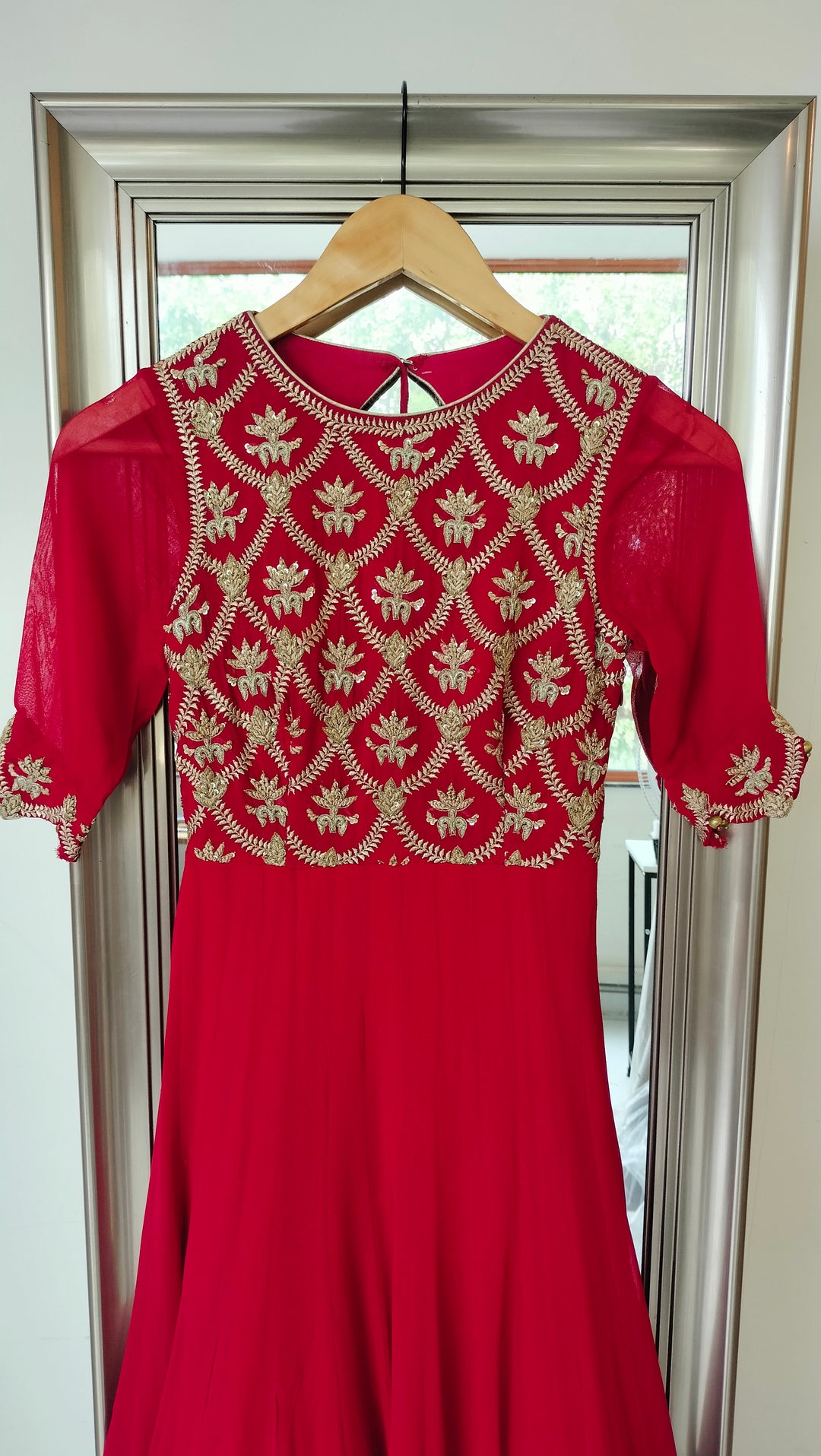 Sawan Gandhi Red Embroidered Anarkali Set