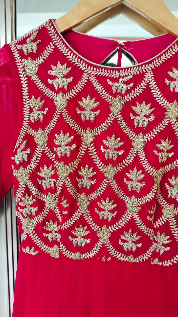 Sawan Gandhi Red Embroidered Anarkali Set