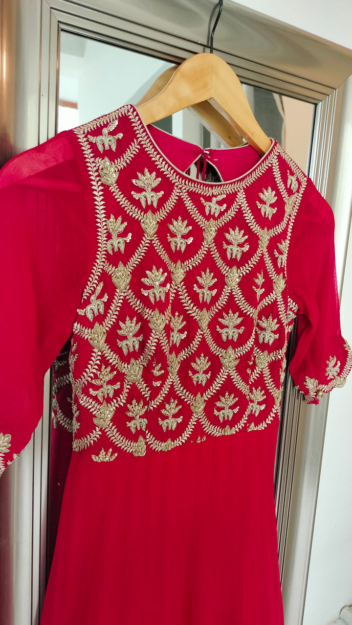 Sawan Gandhi Red Embroidered Anarkali Set