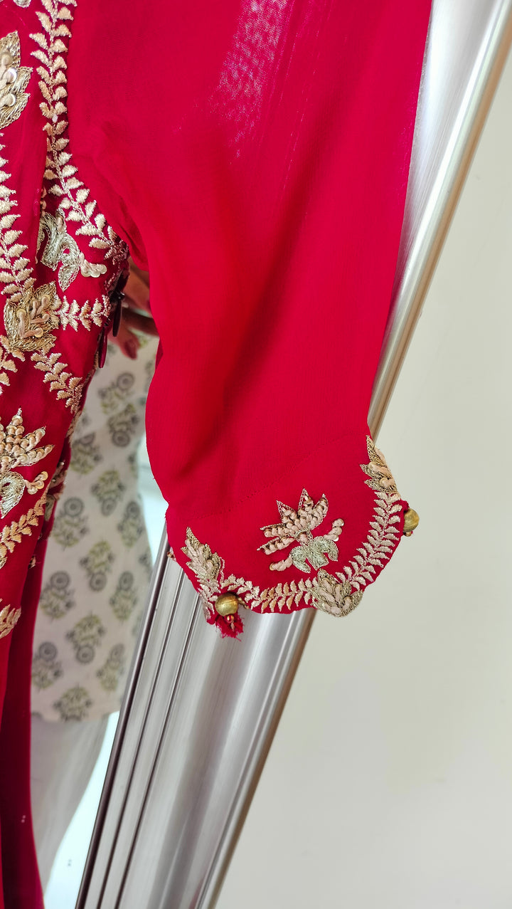 Sawan Gandhi Red Embroidered Anarkali Set