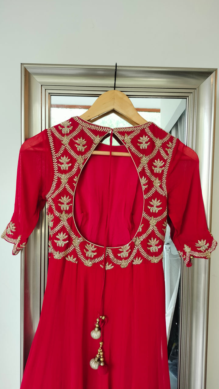 Sawan Gandhi Red Embroidered Anarkali Set