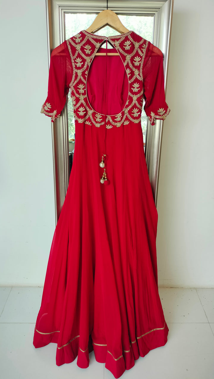 Sawan Gandhi Red Embroidered Anarkali Set