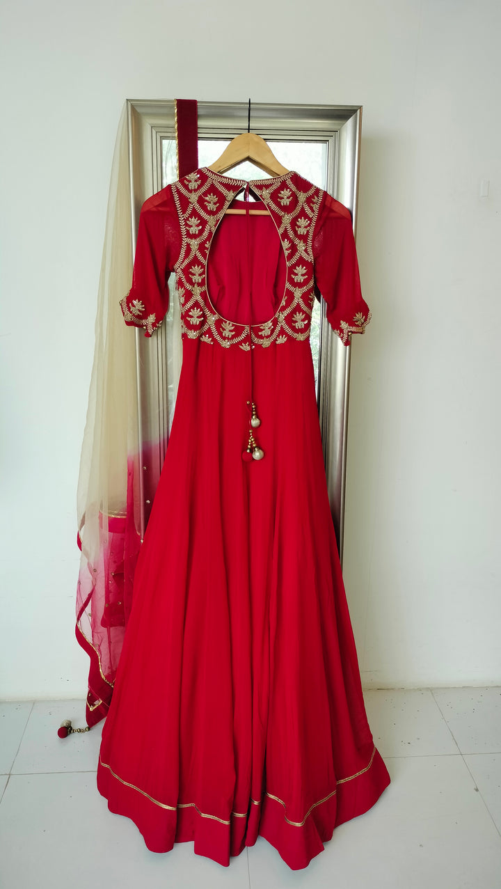 Sawan Gandhi Red Embroidered Anarkali Set