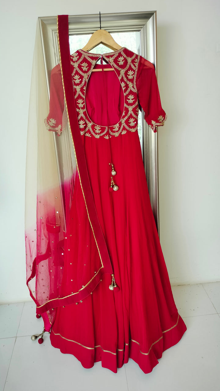 Sawan Gandhi Red Embroidered Anarkali Set