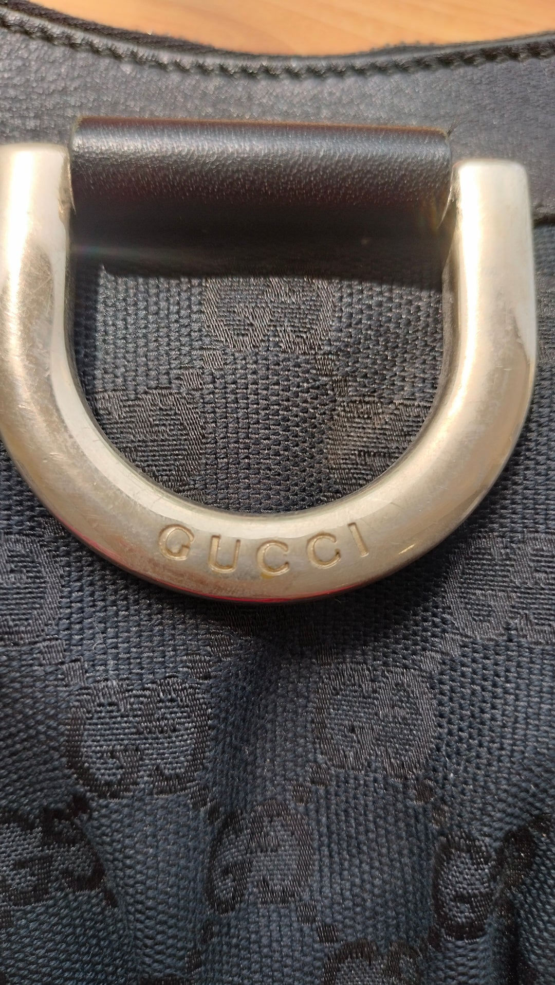 Gucci Black GG Canvas D Gold Hobo Bag