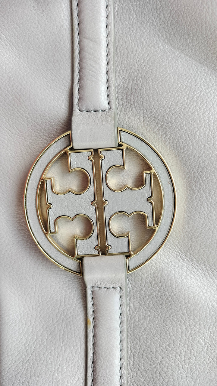 Tory Burch Grey Leather Amanda Foldover Crossbody Bag