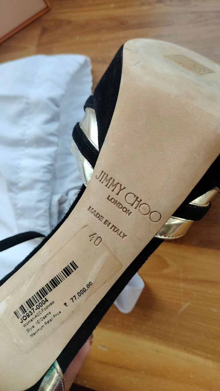 Jimmy Choo Black & Gold Suede Heels Size 40