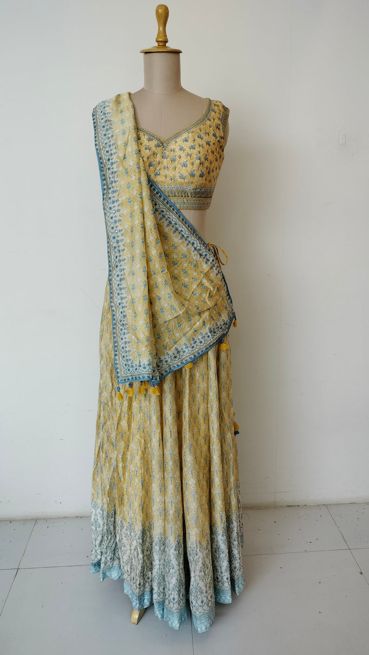 Anita Dongre Yellow Printed Lehenga Set