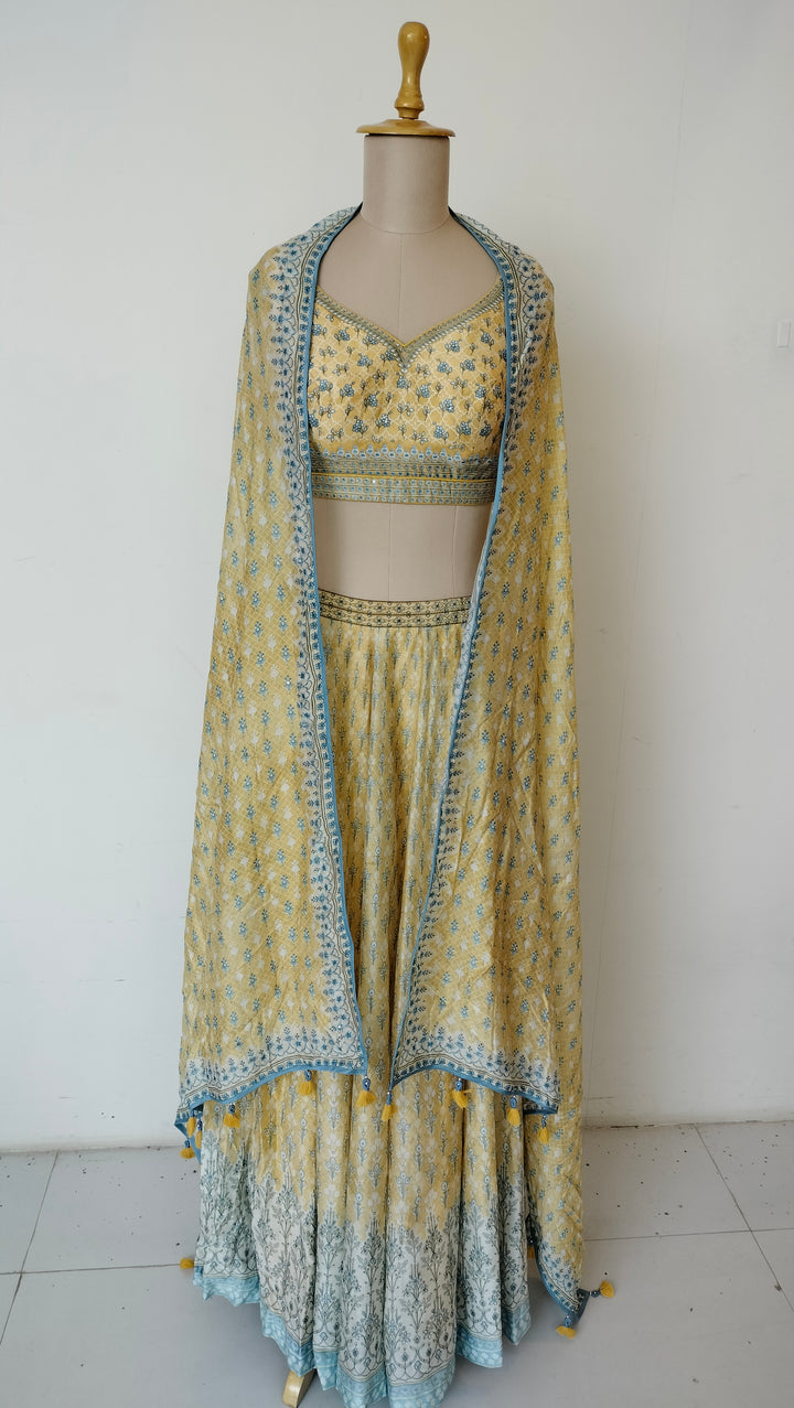 Anita Dongre Yellow Printed Lehenga Set