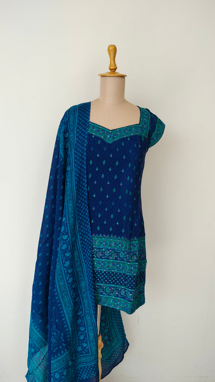 Ritu Kumar Blue Embroidered Kurta Set