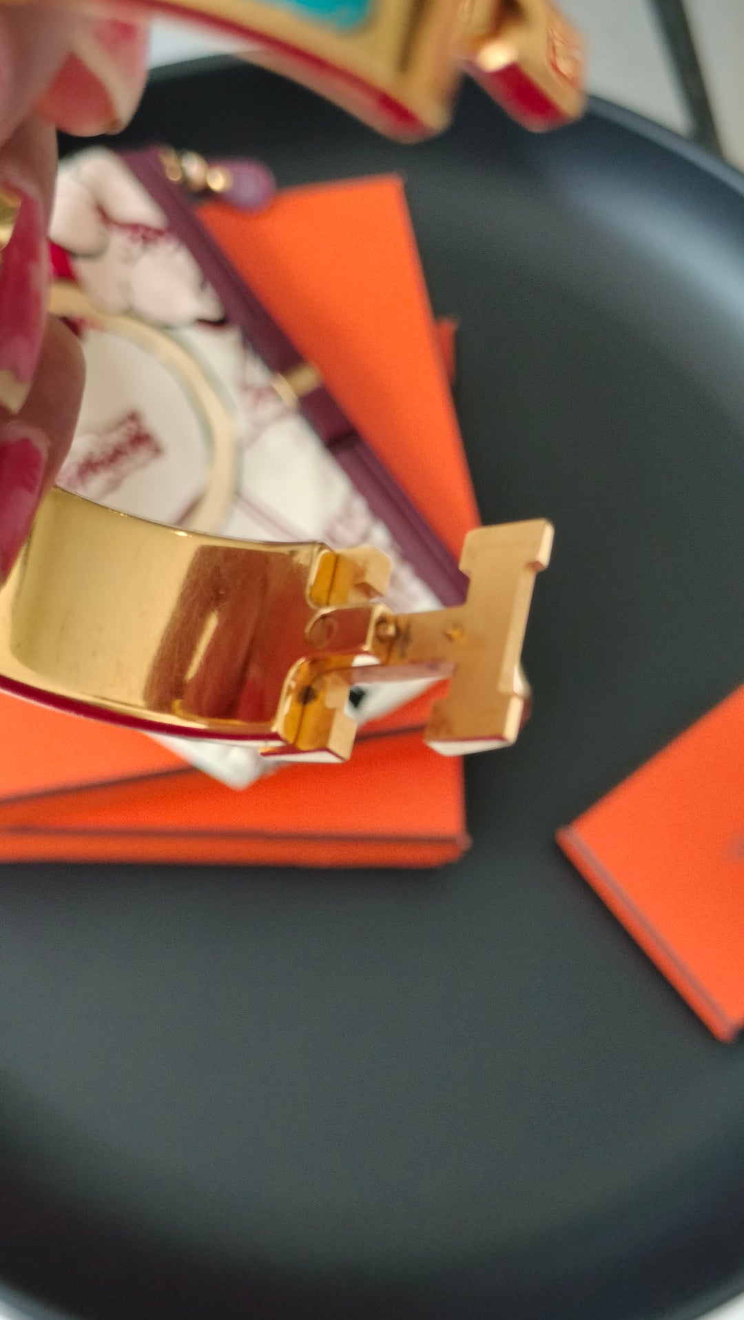 Hermes Enamel Clic H Hinged Blue Bangle Bracelet