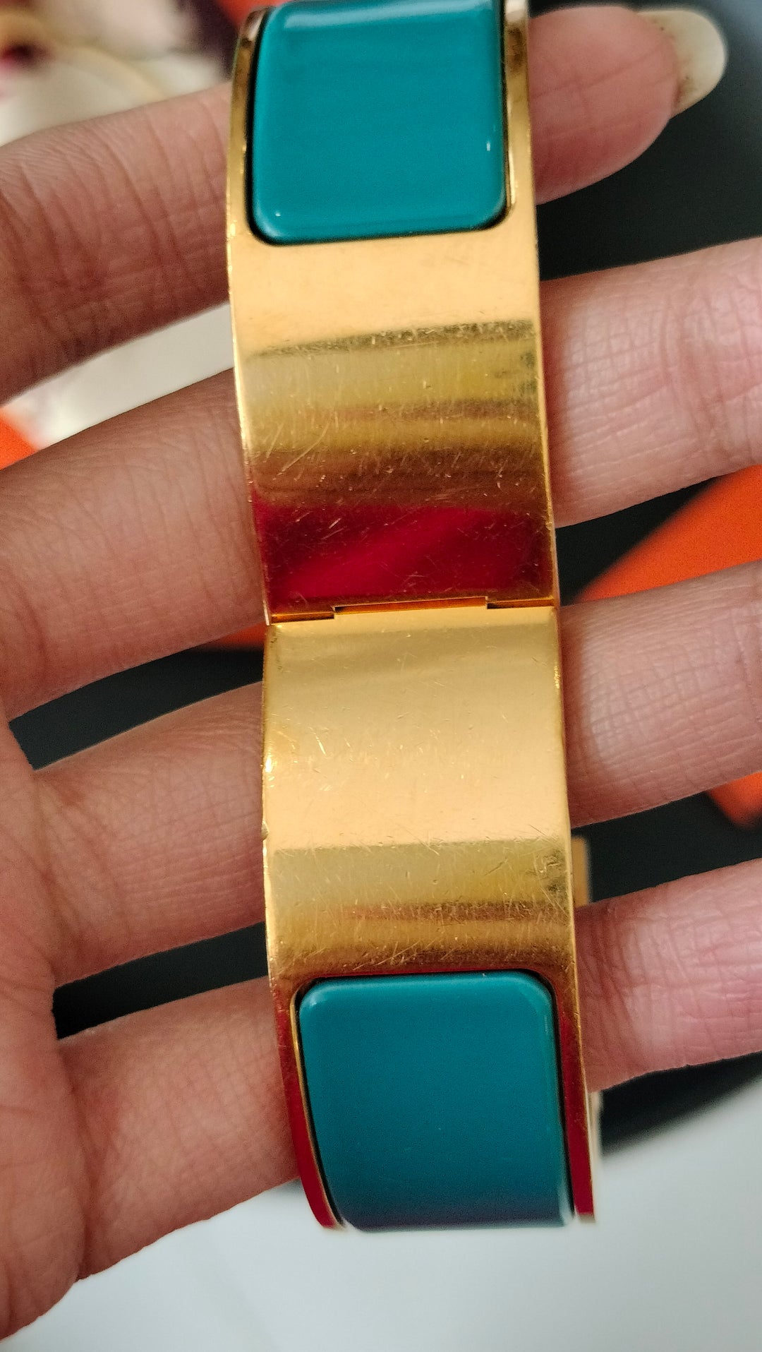 Hermes Enamel Clic H Hinged Blue Bangle Bracelet