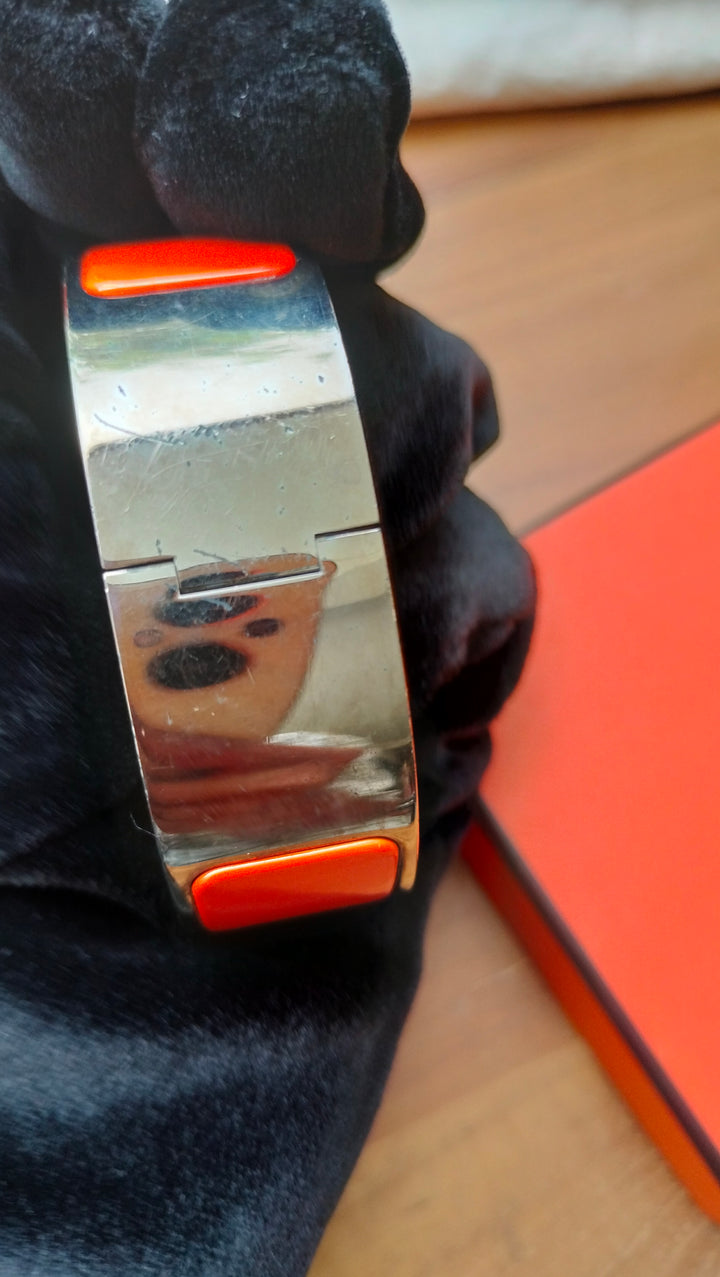 Hermes Enamel Wide Clic Clac Orange H Bracelet