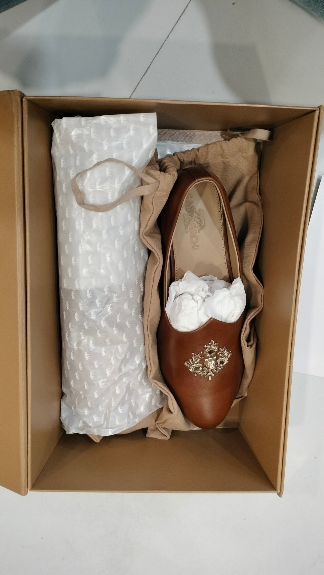 Sabyasachi Tan Leather Embroidered Loafers – Size 44