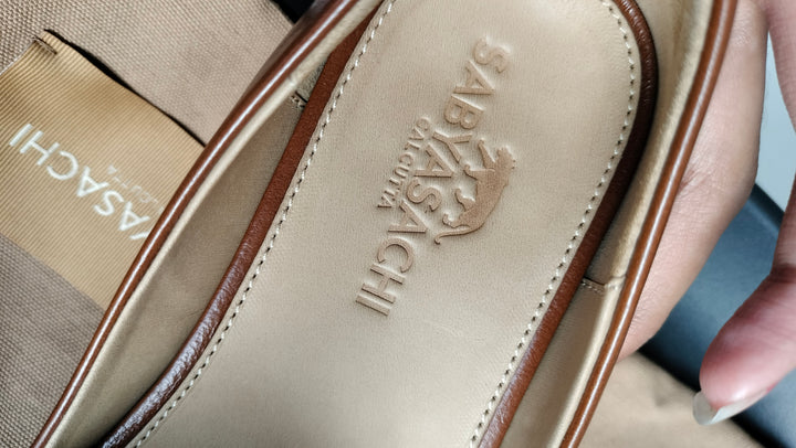 Sabyasachi Tan Leather Embroidered Loafers – Size 44