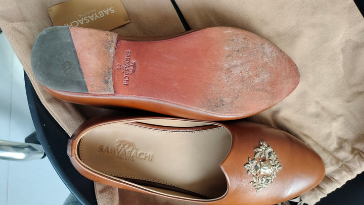 Sabyasachi Tan Leather Embroidered Loafers – Size 44