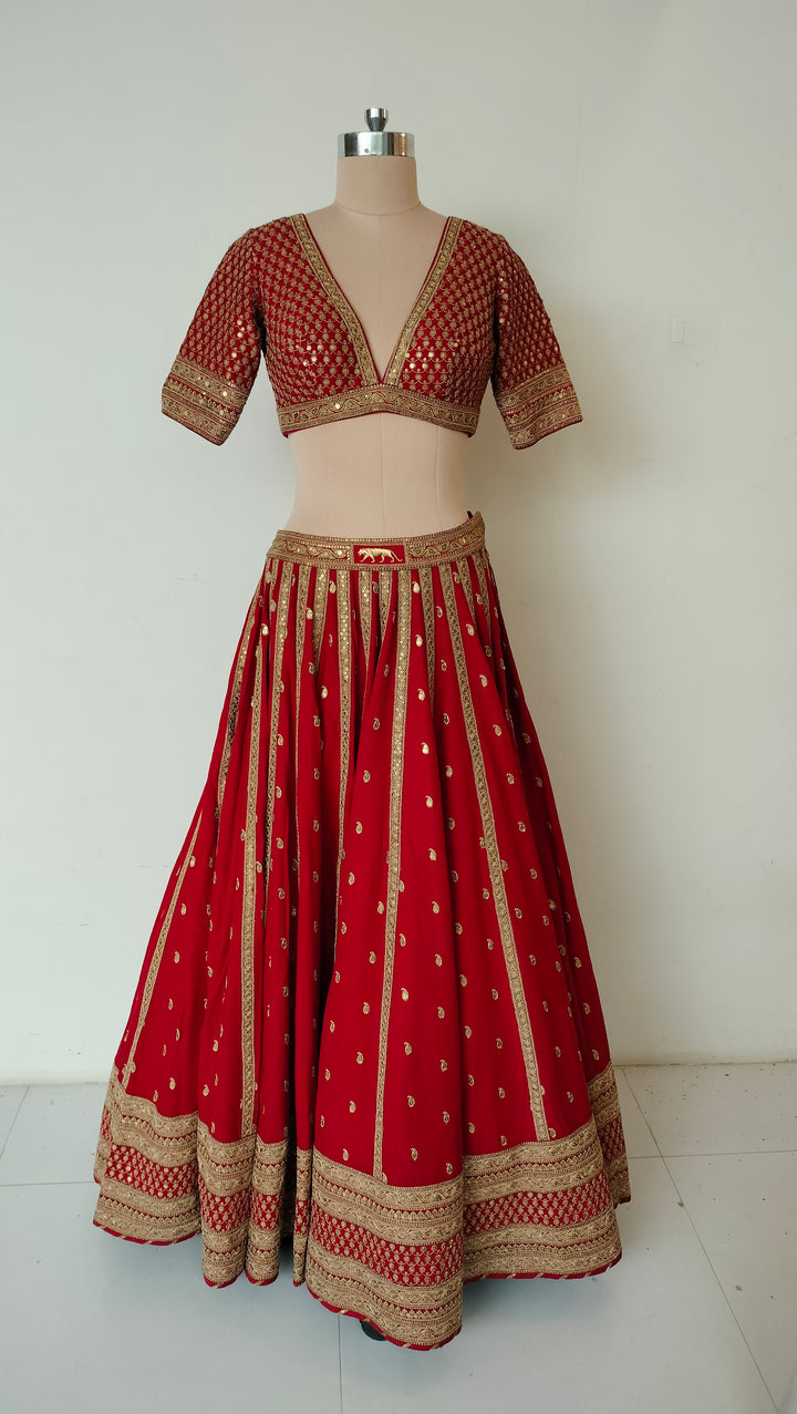 Sabyasachi Red Embellished Bridal Lehenga Set