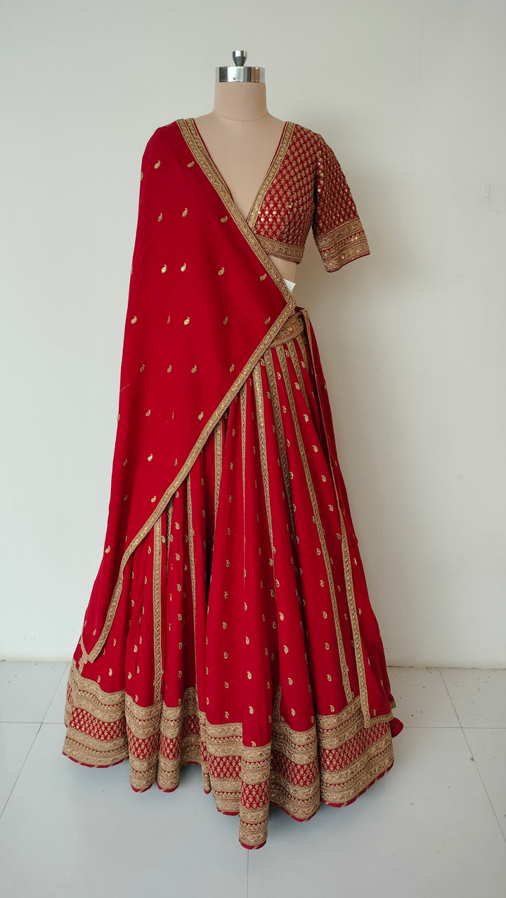 Sabyasachi Red Embellished Bridal Lehenga Set