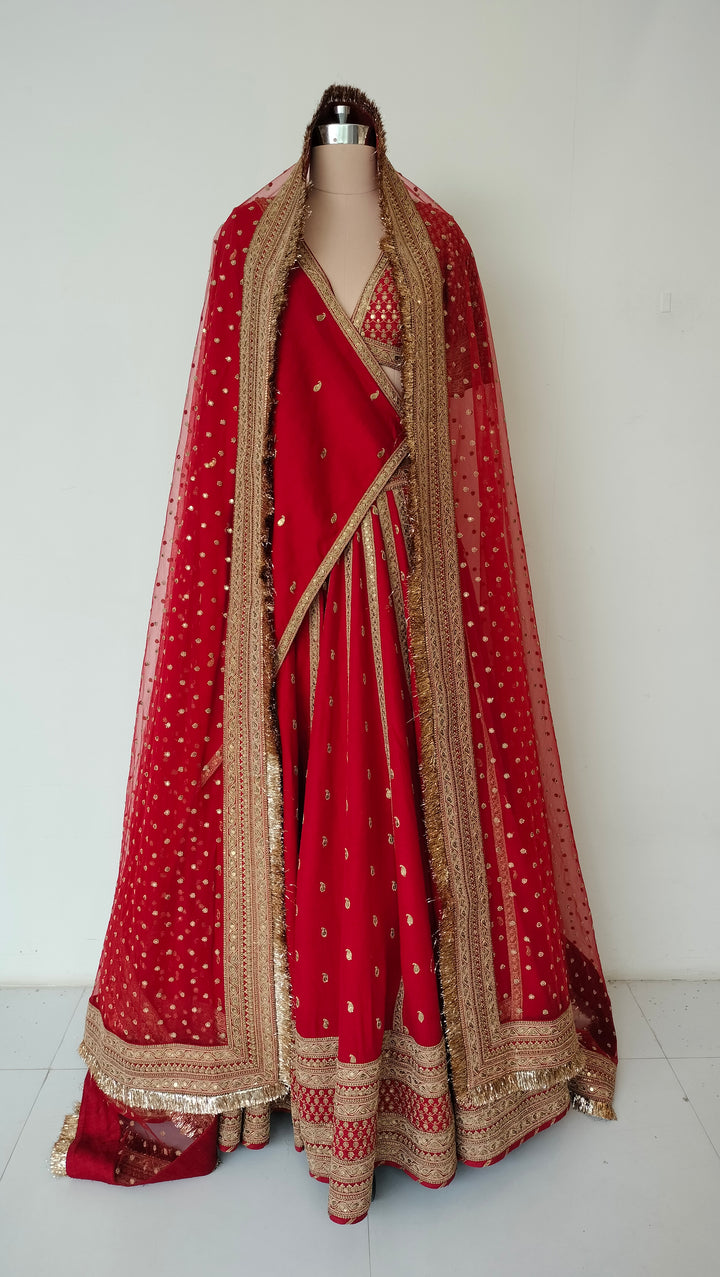 Sabyasachi Red Embellished Bridal Lehenga Set