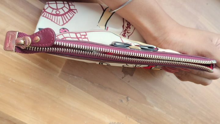 Salvatore Ferragamo Printed Zip Pouch with Vara Bow Detail