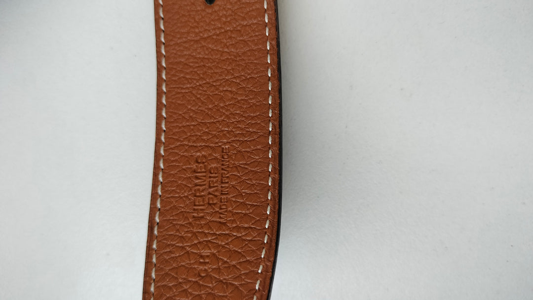 Hermès H Martelee Gold Buckle And Reversible Leather Belt Size 90