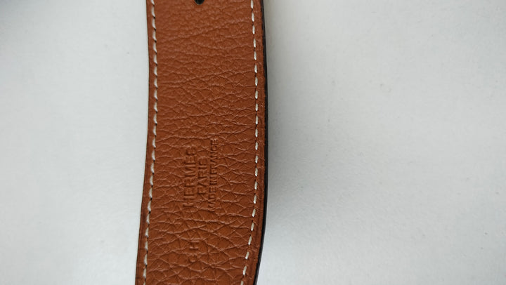 Hermès H Martelee Gold Buckle And Reversible Leather Belt Size 90