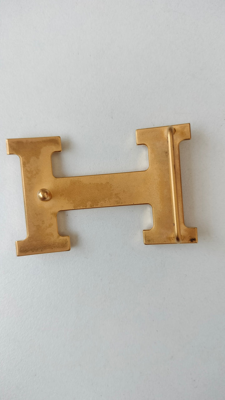 Hermès H Martelee Gold Buckle And Reversible Leather Belt Size 90