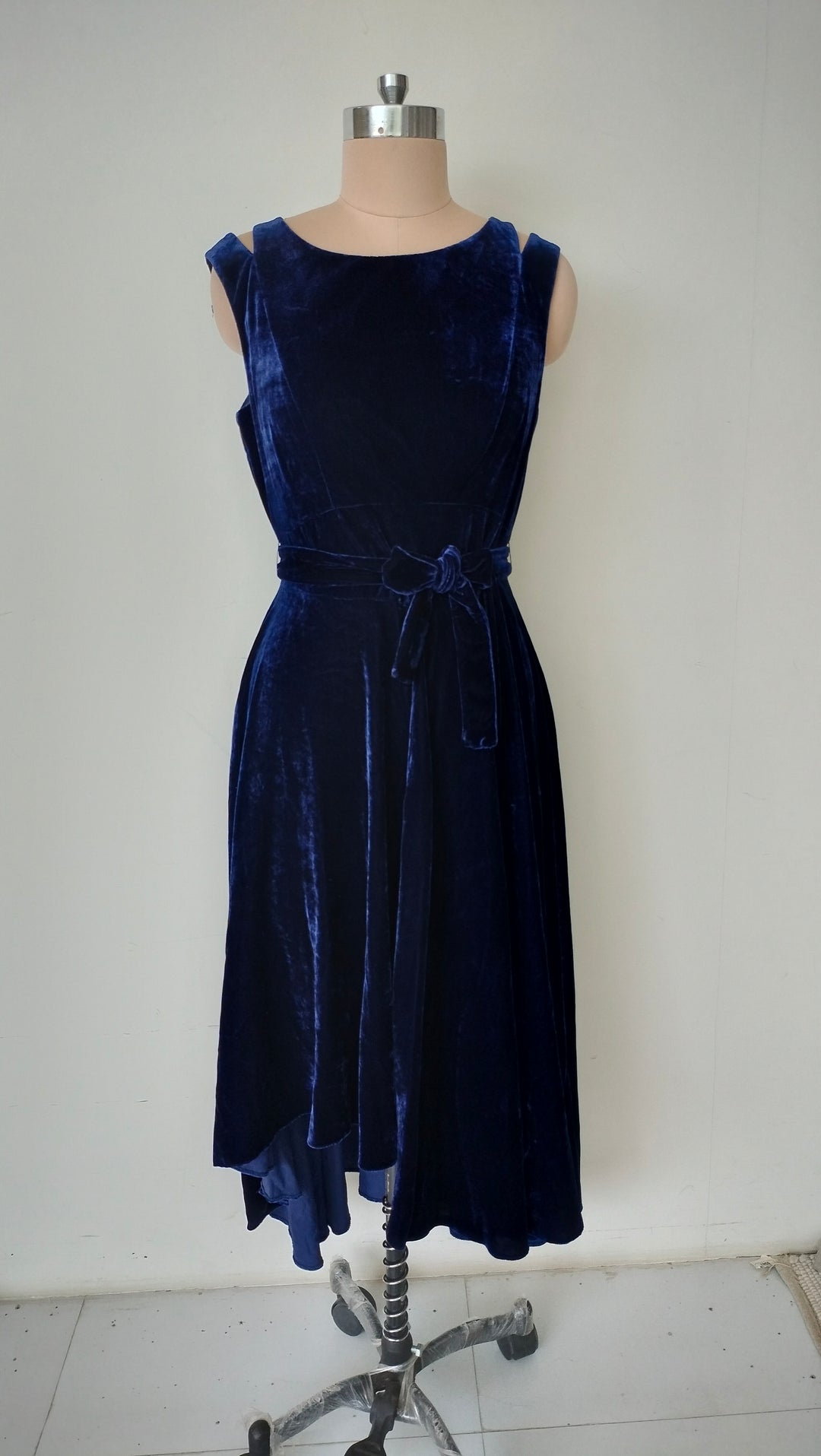 Karen Millen Navy Blue Velvet Midi Dress