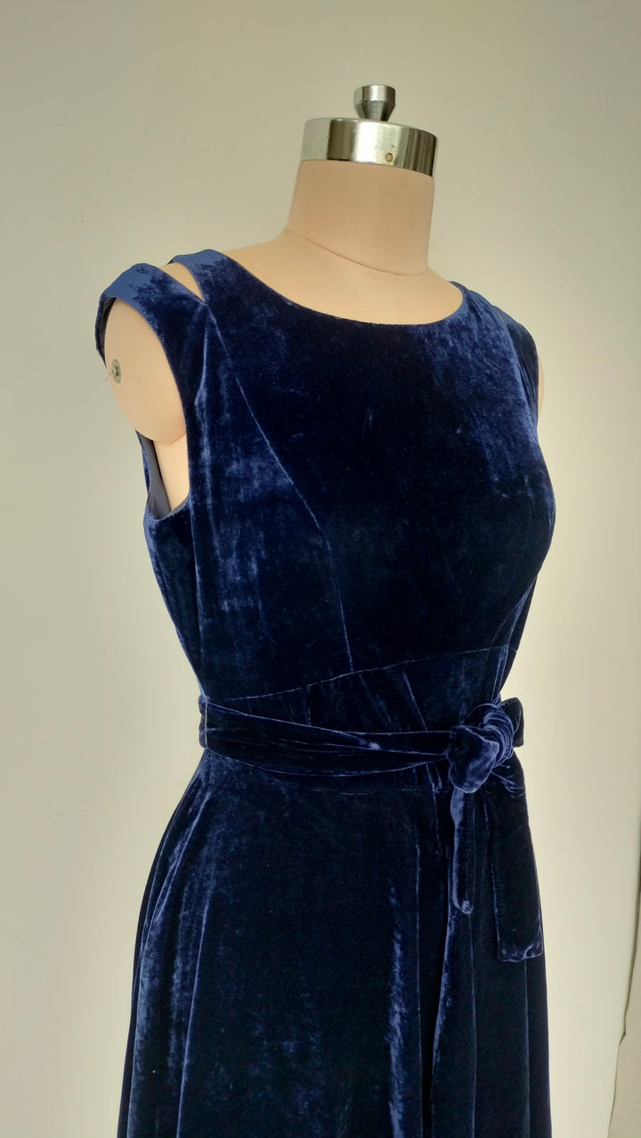 Karen Millen Navy Blue Velvet Midi Dress