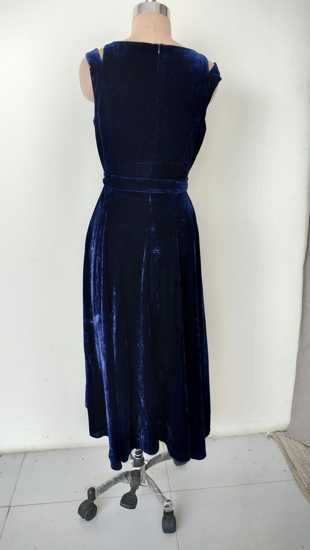 Karen Millen Navy Blue Velvet Midi Dress