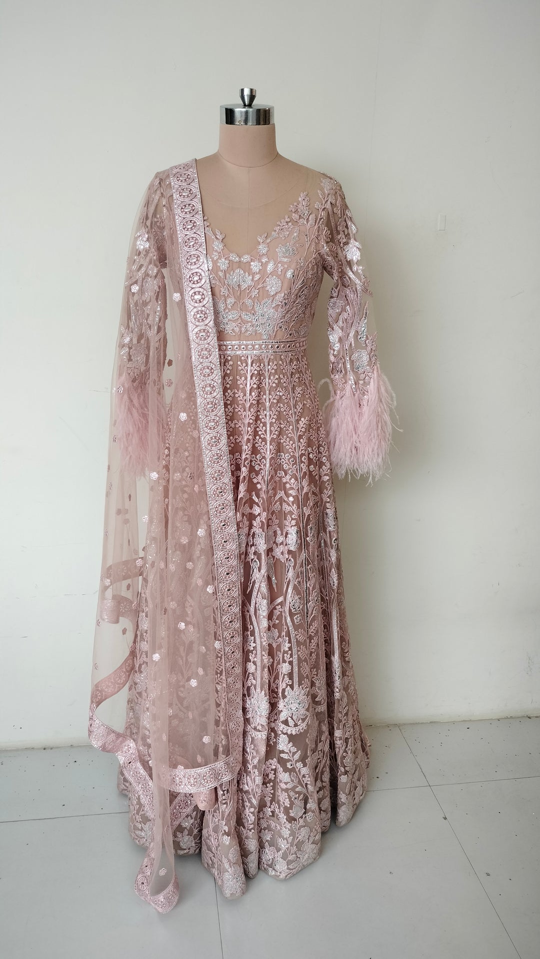 Falguni Shane Peacock Blush Pink Embroidered Gown Set