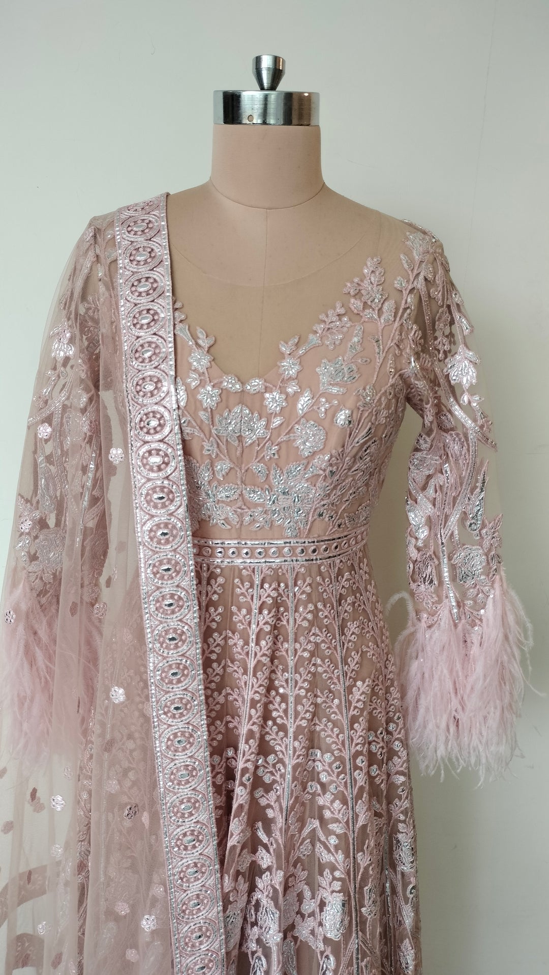 Falguni Shane Peacock Blush Pink Embroidered Gown Set