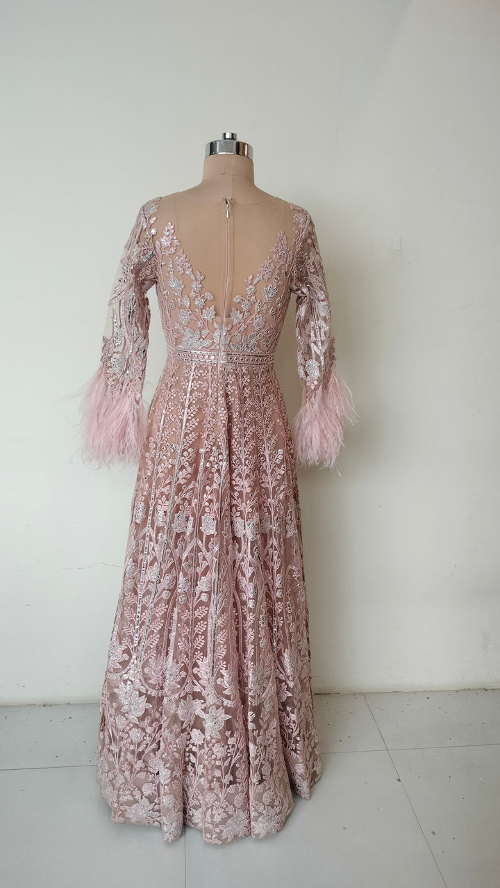 Falguni Shane Peacock Blush Pink Embroidered Gown Set