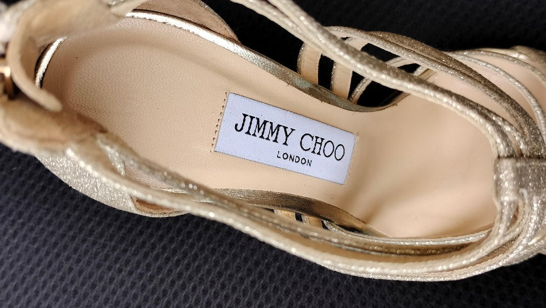 Jimmy Choo Leather Glitter Accents Sandals Size 38