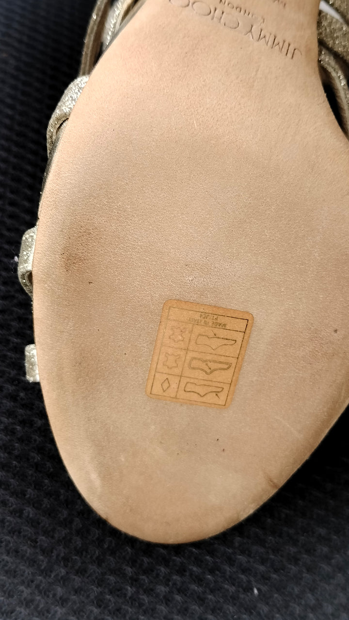 Jimmy Choo Leather Glitter Accents Sandals Size 38