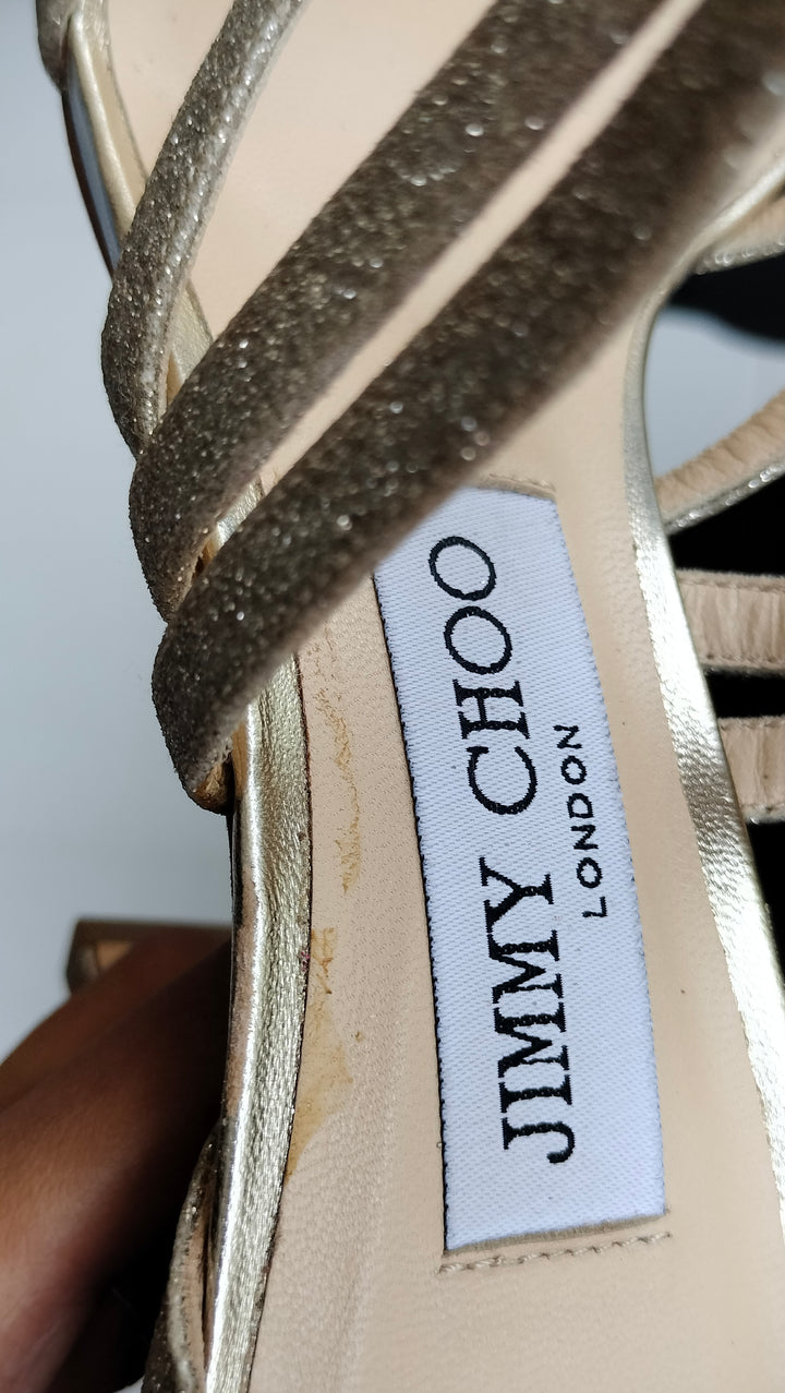 Jimmy Choo Leather Glitter Accents Sandals Size 38