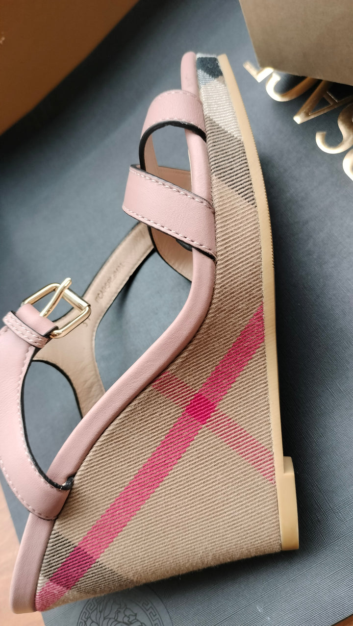 Burberry Canvas and Leather Wedge Sandals Size 37