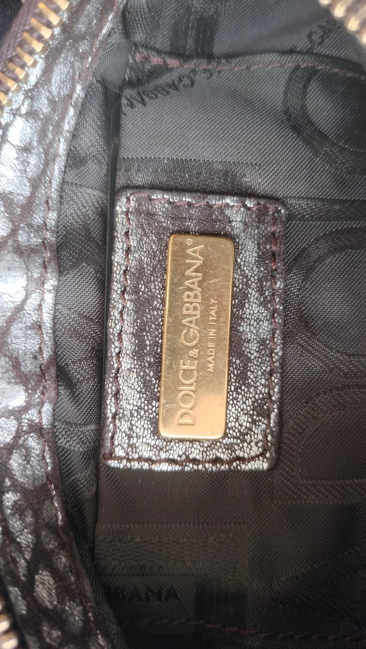 Dolce & Gabbana Dark Copper Textured Leather Floral Applique Chain Clutch