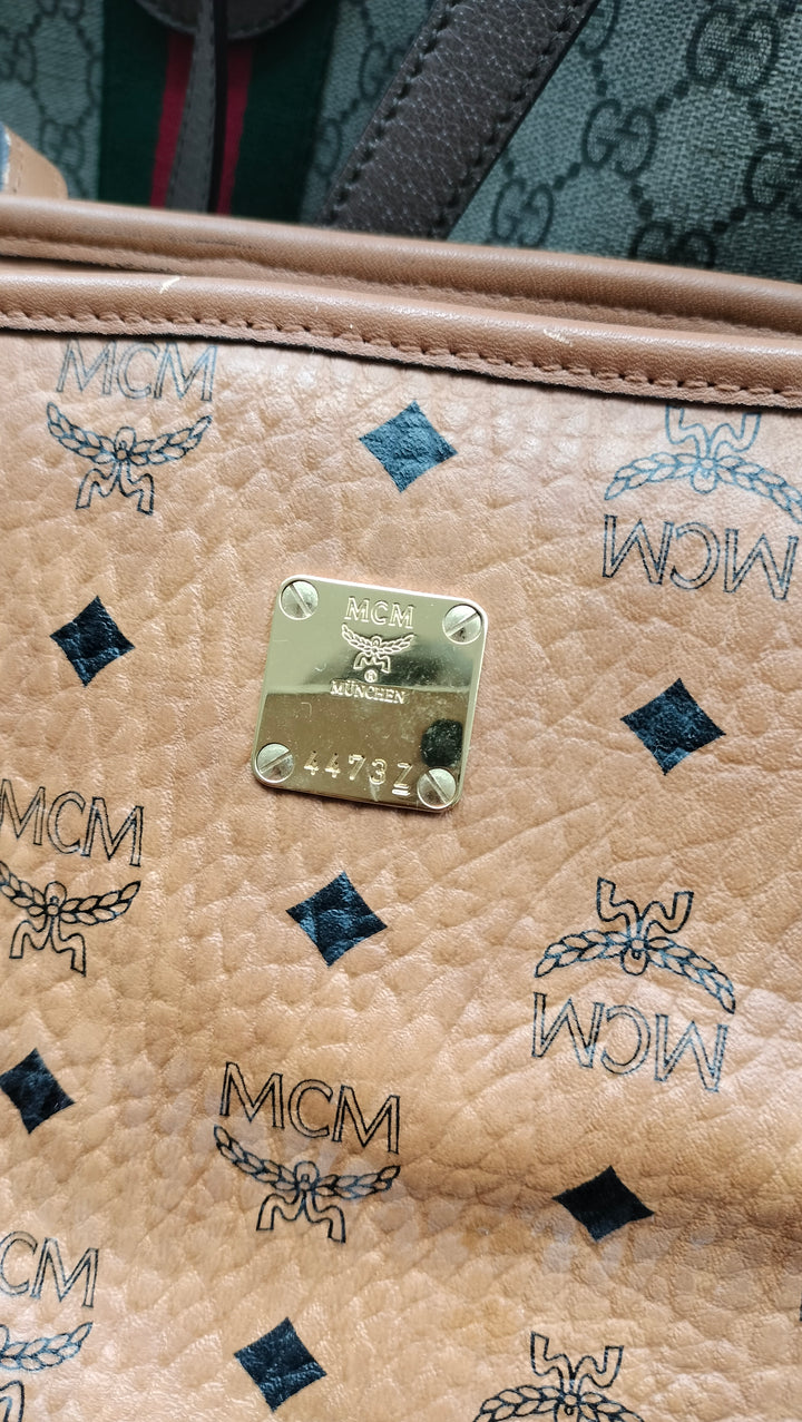 MCM Visetos Medium Anya Top Zip Shopper Tote