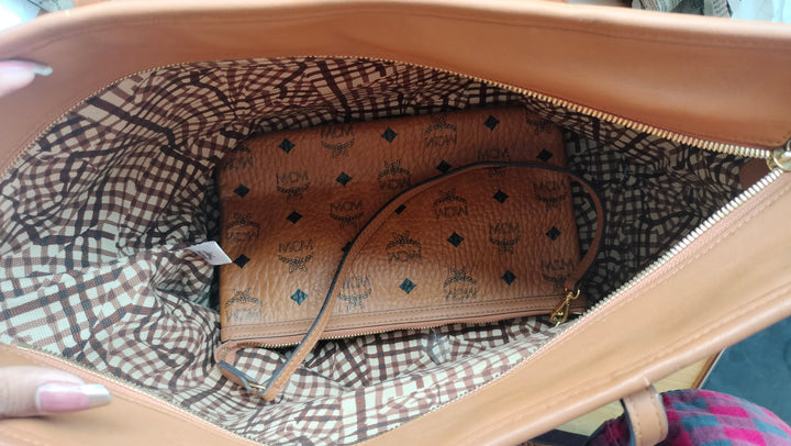 MCM Visetos Medium Anya Top Zip Shopper Tote