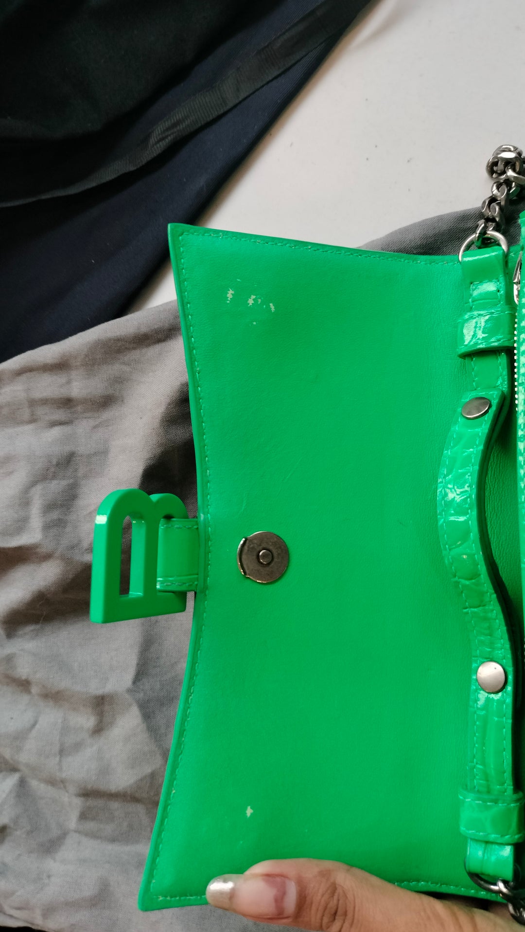 Balenciaga Hourglass Croc Embossed Chain Bag