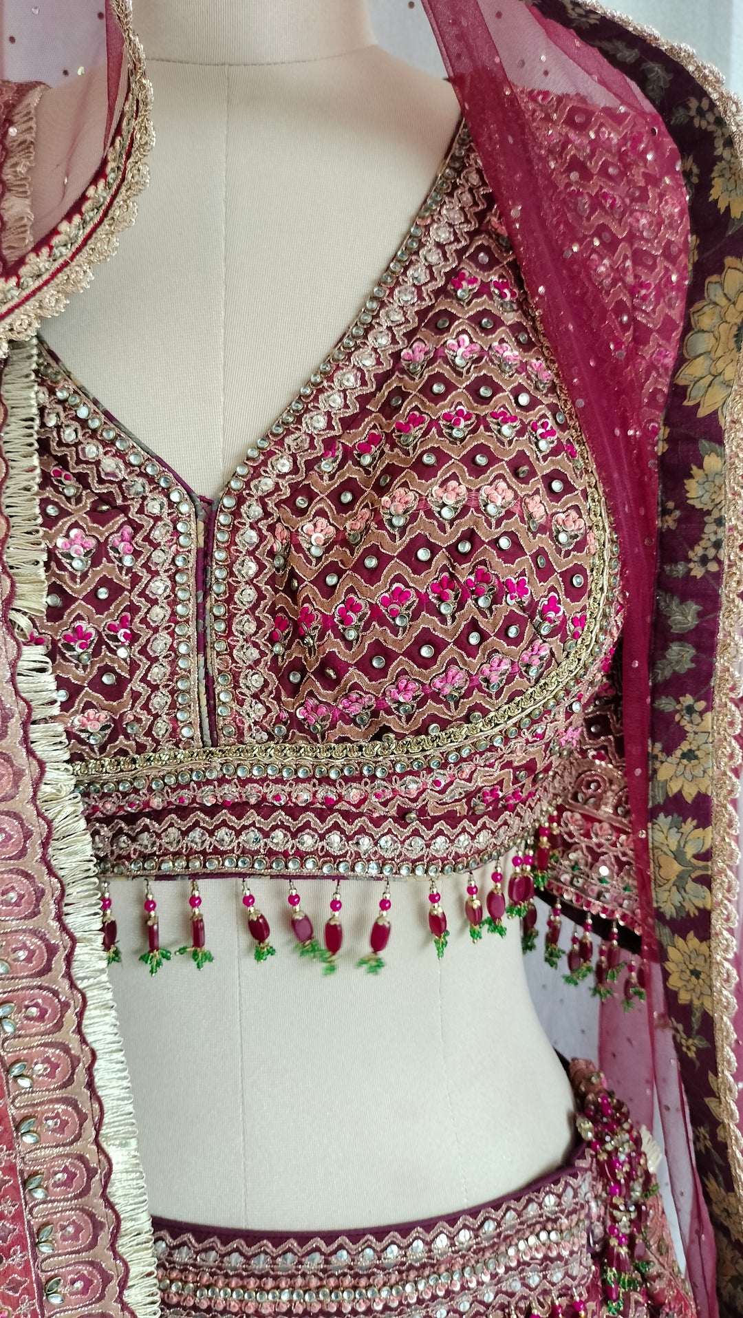 Tarun Tahiliani Maroon Embroidered Lehenga Set