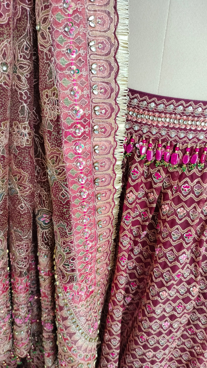 Tarun Tahiliani Maroon Embroidered Lehenga Set