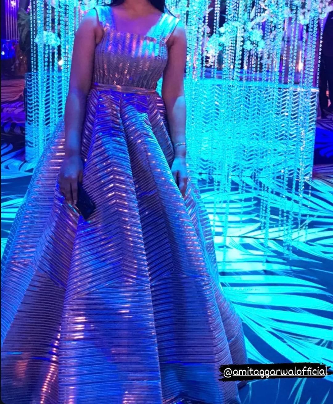 Amit Aggarwal Metallic Pleated Gown