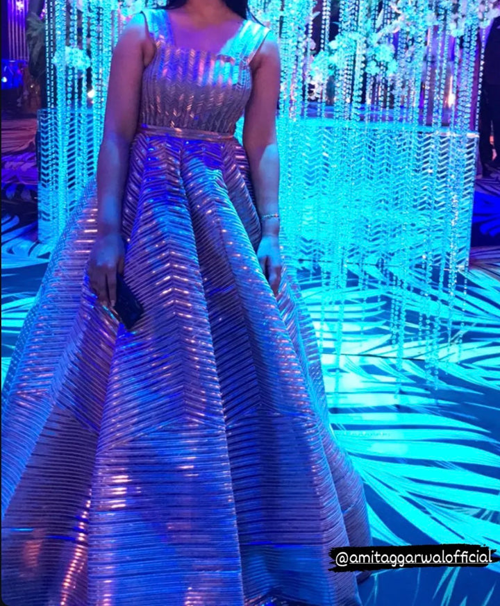Amit Aggarwal Metallic Pleated Gown