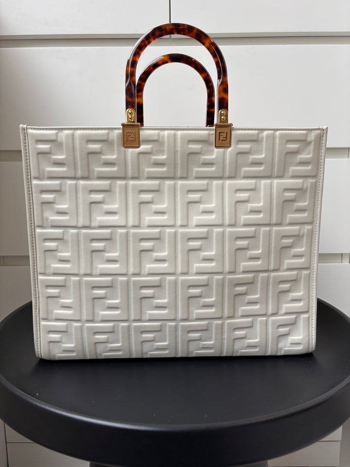 Fendi Off White Zucca Embossed Leather Sunshine Tote