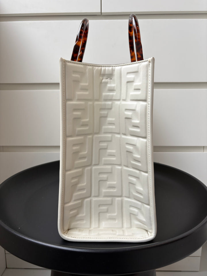 Fendi Off White Zucca Embossed Leather Sunshine Tote